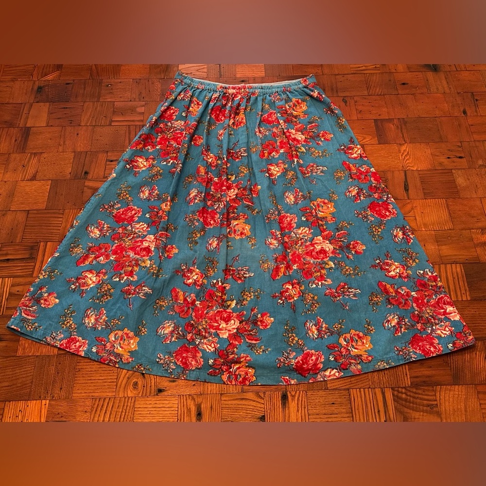 APRIL CORNELL Turquoise & Red Pinwale Corduroy Skirt